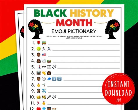 Black History Month Emoji Pictionary Game African American History Celebration Party Game ...