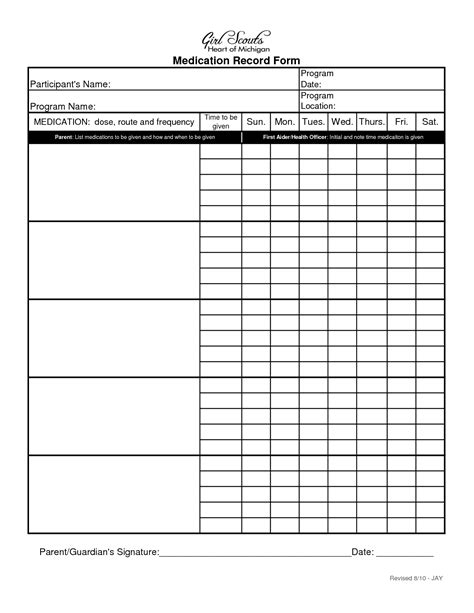 Download & Print A Free Daily Medicine Record Sheet - Myria - Free ...