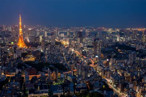 Tokyo Tower and Tokyo Cityscape at Night, View from the Roppongi Hills ...