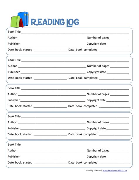 47 Printable Reading Log Templates for Kids, Middle School & Adults