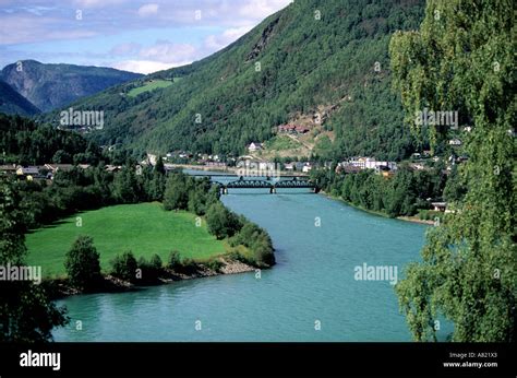 Norway, center region, Otta village is situated at the confluence of Otta and Lagen rivers Stock ...