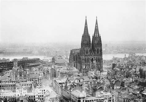 Cologne Cathedral stands intact amidst the destruction caused by Allied air raids 9 March 1945 ...