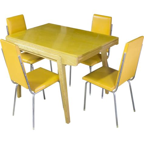Vintage folding dining table with 4 chromed chairs - 1960s