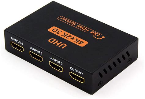HDMI Splitter 1 in 4 Out V1.4 Powered Hdmi Video Splitter with AC Adaptor Duplicate/Mirror ...