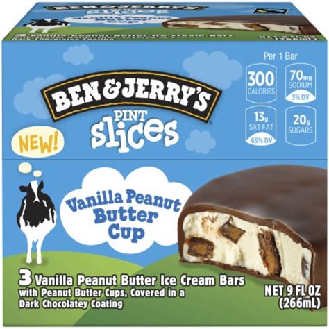 Ben & Jerry's Pint Slices Vanilla Peanut Butter Cup Ice Cream Bars, 3 ...