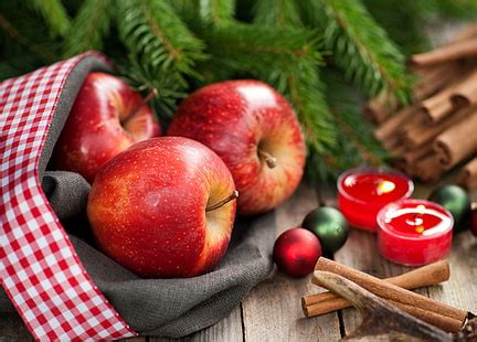 HD wallpaper: Apples Red Bow Ribbon Sticks Cinnamon Star Anise Christmas Winter, red apple ...