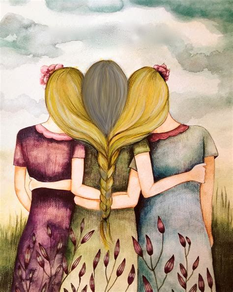 Three blonde hair sisters best friends art print