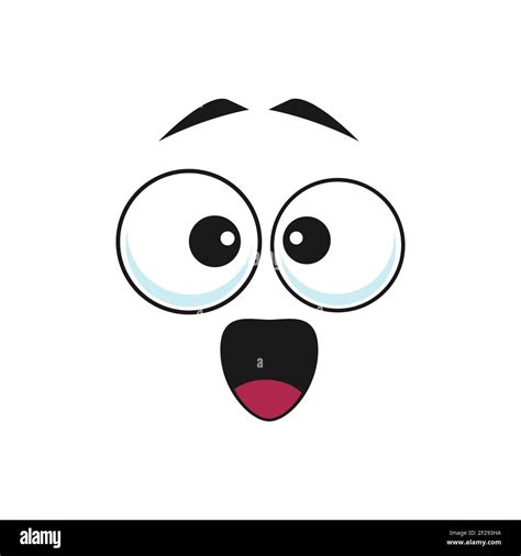 Happy cartoon face vector icon, surprised fascinated emoji, wow facial expression with open ...