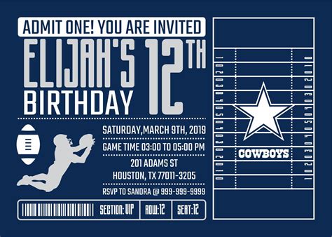 Dallas Cowboys Invitation Birthday Invitations Cowboys Party | Etsy