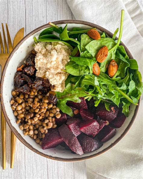 Beet Salad Recipe. Made with Vegan Ricotta, Lentils, and Arugula