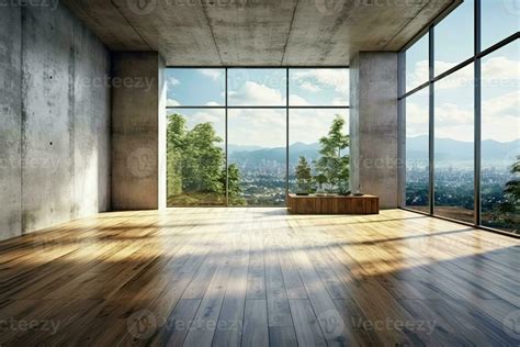 Empty room with panoramic window and mountain view. Generative AI ...