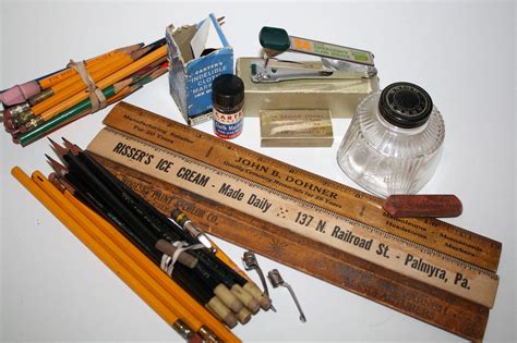 Vintage 1950 to 60s office & school supplies lot, pencils,rulers, paint ...