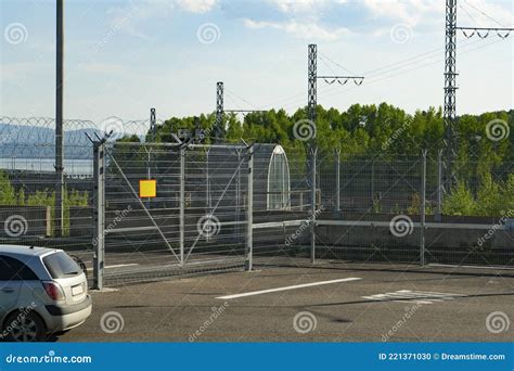 Checkpoint Fenced with a Fence with Barbed Wire on Top of the Hydroelectric Power Station. Stock ...