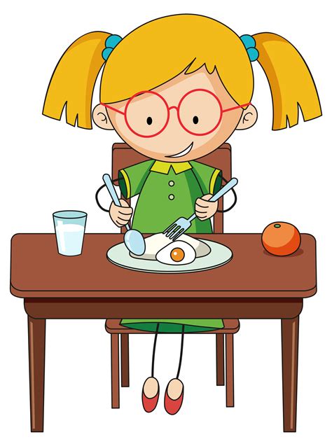 Doodle girl charcter eating breakfast 519620 Vector Art at Vecteezy