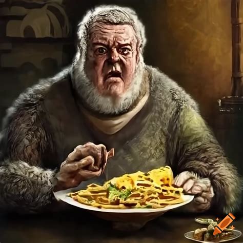 Hodor from game of thrones enjoying nachos on Craiyon
