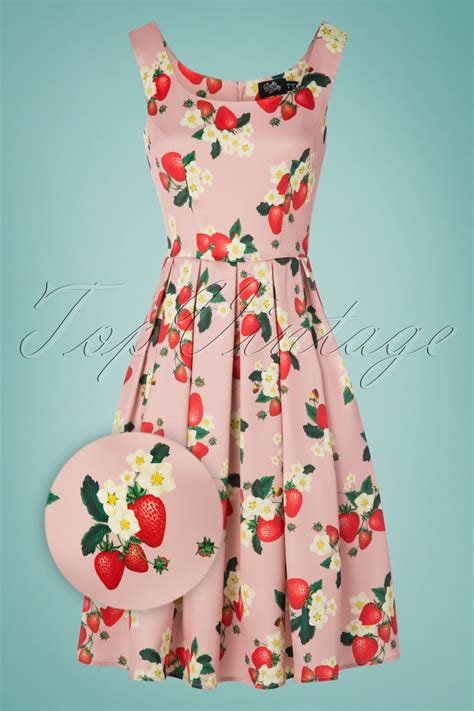 50s Amanda Strawberry Swing Dress in Pink Satin