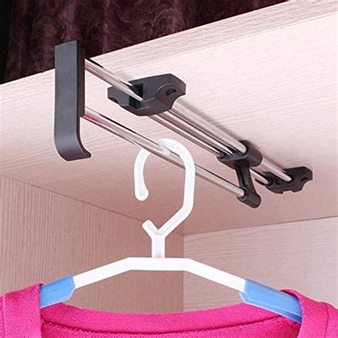 ATHGLOBAL 40CM Long 1 Piece Closet Rail Top-Mounted Sliding Pull Out Wardrobe Clothes Hanger ...