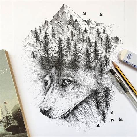 Trees Grow Into Majestic Animals In Pen & Ink Illustrations By Alfred Basha