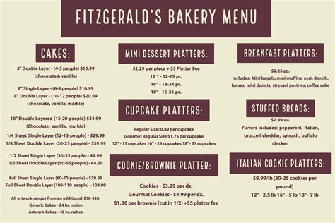 Bakery Menu | Fitzgerald's Foods