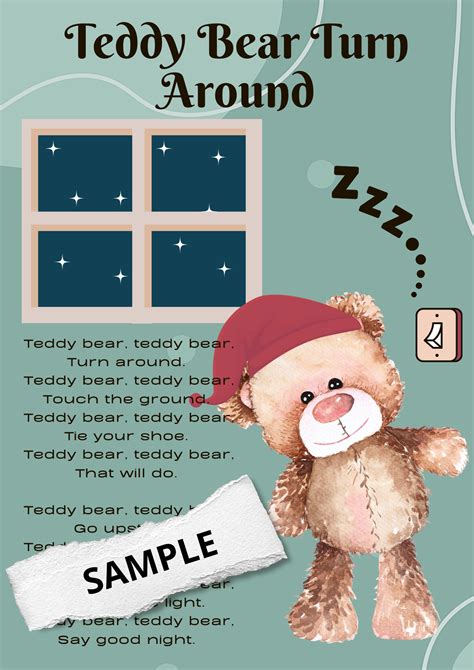 Teddy Bear Turn Around Song With Lyrics Printable Poster - Etsy Australia