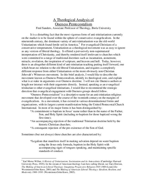 (PDF) Analysis of Oneness Pentecostalism | Fred Sanders - Academia.edu