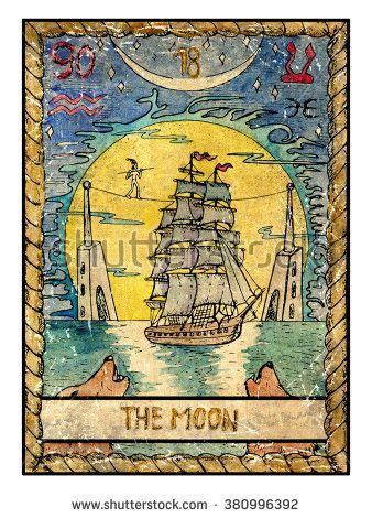 XVIII. The Moon - The old tarot card by Vera Petruk . Old sailing ship ...