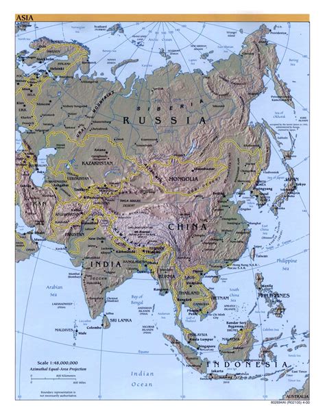 Large detailed political map of Asia with relief, capitals and major ...