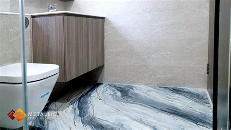 Metallic Epoxy Grey Black Silver Gold Marble Bathroom Floor