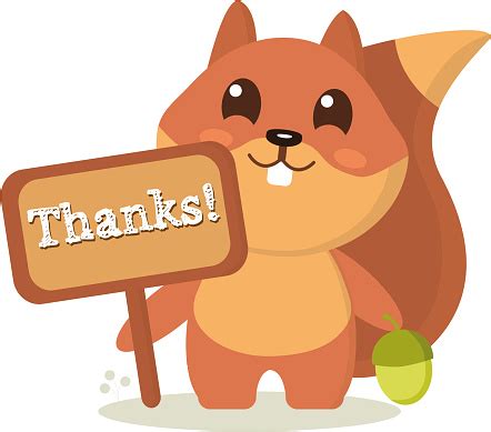 Squirrel With A Thank You Sign Stock Illustration - Download Image Now - Acorn, Animal, Animal ...