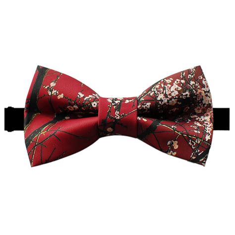 Men's finest dark red batwing bow tie plum blossom patterned high grade fabric exclusive print ...