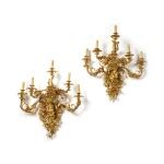 A Pair of Gilt Bronze Six-Light Wall Lights in the Manner of Francesco Ladatte, 19th Century ...