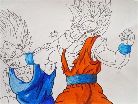 Drawing Goku SSJ2 vs Majin Vegeta •An Epic Fight Between Rivals ...