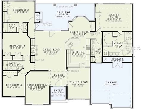 European Ranch Style House Plan - 4 Bedroom, 3 Bathroom