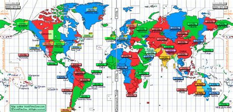 World Time Zones map and world clock in 24 hour format- standard time ...