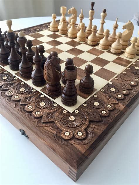 Large chess set with board Wooden chess game Handmade chess | Etsy