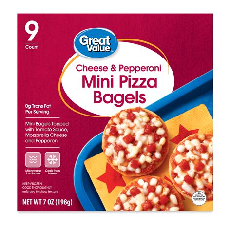 Great Value Cheese & Pepperoni Mini Pizza Bagels, 7 oz, 9 Count ...