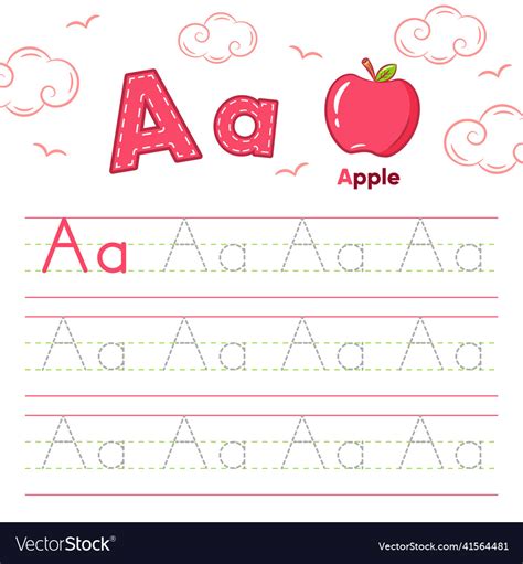 Alphabet worksheet letter a learning with apple Vector Image