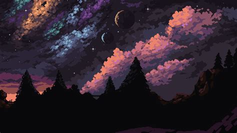 Celestial Nightscapes Pixel Art HD Wallpaper