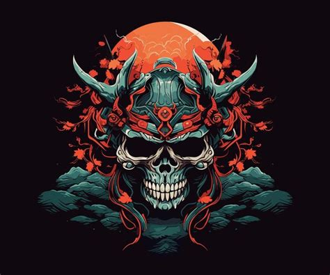 Premium Vector | Hand drawing illustration skull wearing samurai helmet