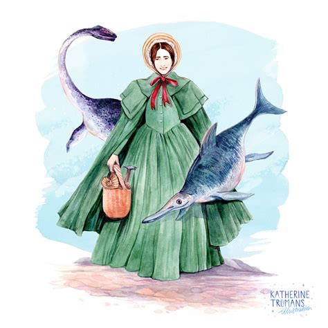 Mary Anning portrait with dinosaurs and fossils | Behance