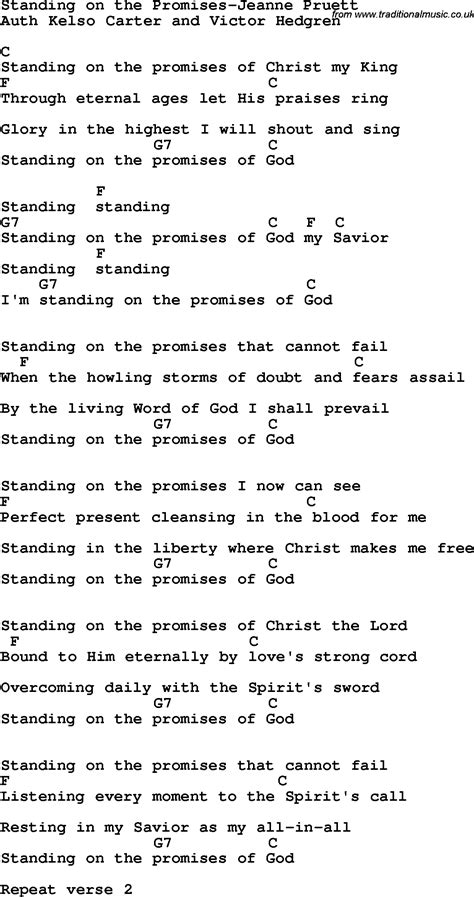 Country, Southern and Bluegrass Gospel Song Standing on the Promises-Jeanne Pruett Lyrics with ...