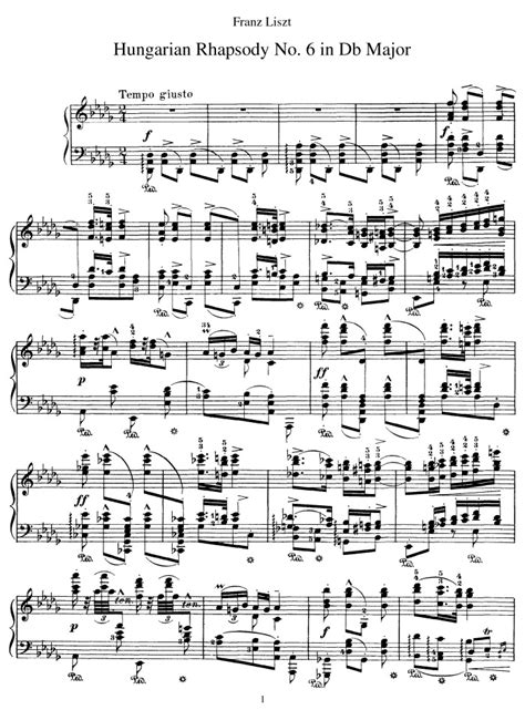 Hungarian Rhapsody No.6 (Tempo giusto) free sheet music by Liszt ...