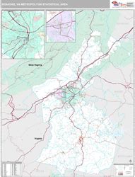 Roanoke, VA Metro Area Zip Code Wall Map Premium Style by MarketMAPS