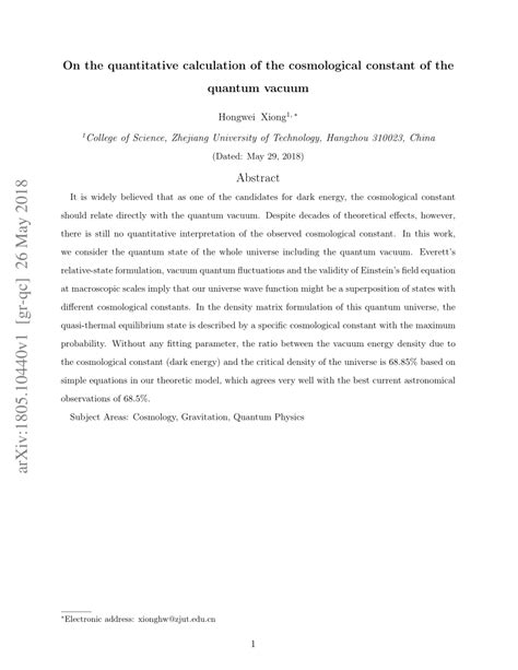 (PDF) On the quantitative calculation of the cosmological constant of the quantum vacuum