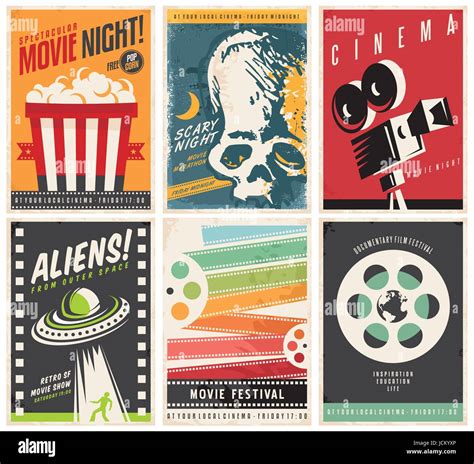 Cinema posters collection with different movie and film genres and themes. Creative retro vector ...