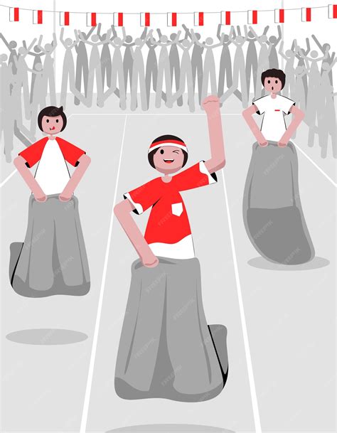 Premium Vector | Balap karung indonesian traditional game by jumping in the sack