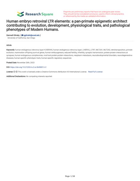 (PDF) Human embryo retroviral LTR elements: a pan-primate epigenetic architect contributing to ...