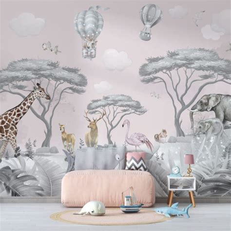 Elephant Wallpaper Pink Tones Wall Mural