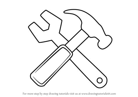 How to Draw Hammer And Wrench (Tools) Step by Step | DrawingTutorials101.com