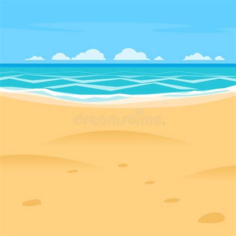 Sand beach simple cartoon style background. Sea shore view. Ocean ...